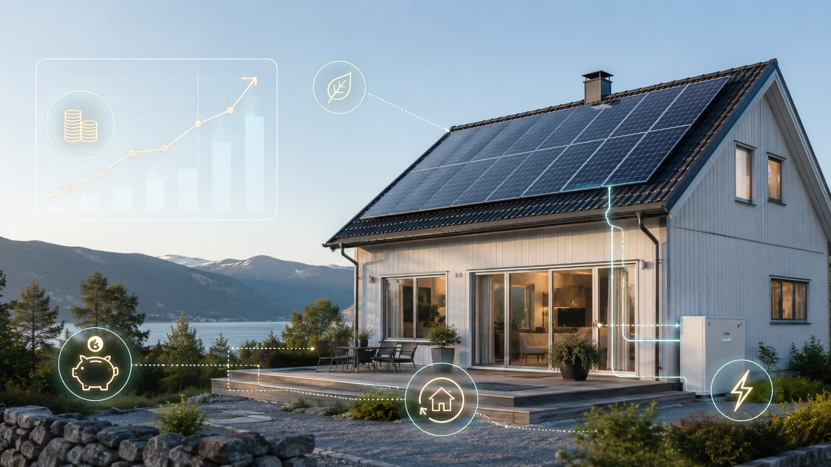Solar panels installed on a residential roof in full sunshine